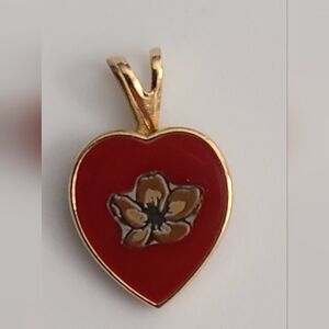 Vintage Reed & Barton Heart Necklace Pendant Cloisonne Estate Small Euc